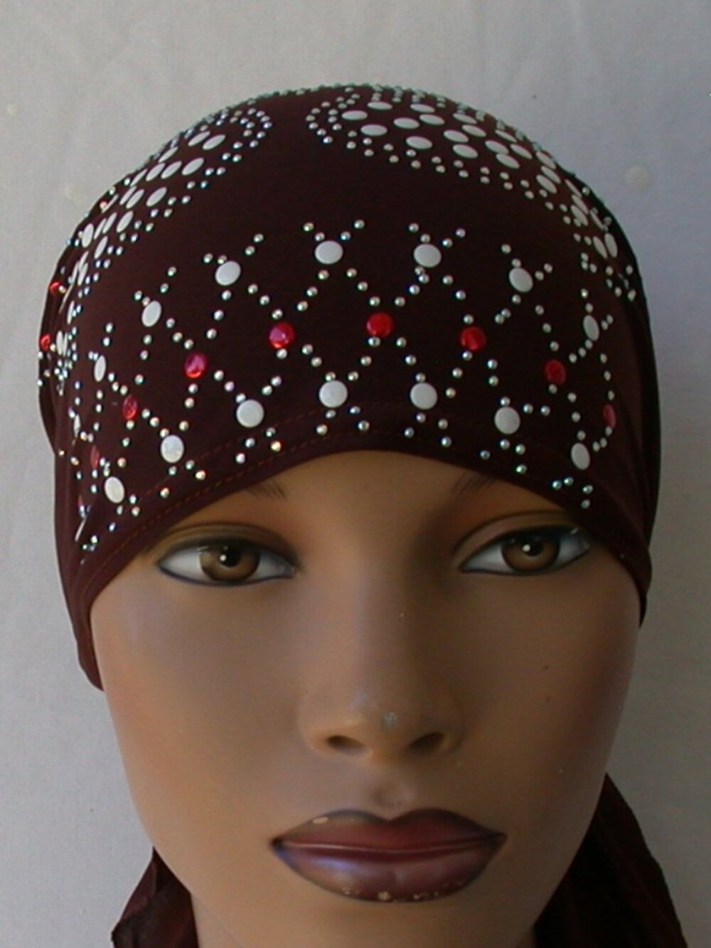 Brown Chemo Stud Fashion Cap Slip On Bonnet Hijab Undercap #3